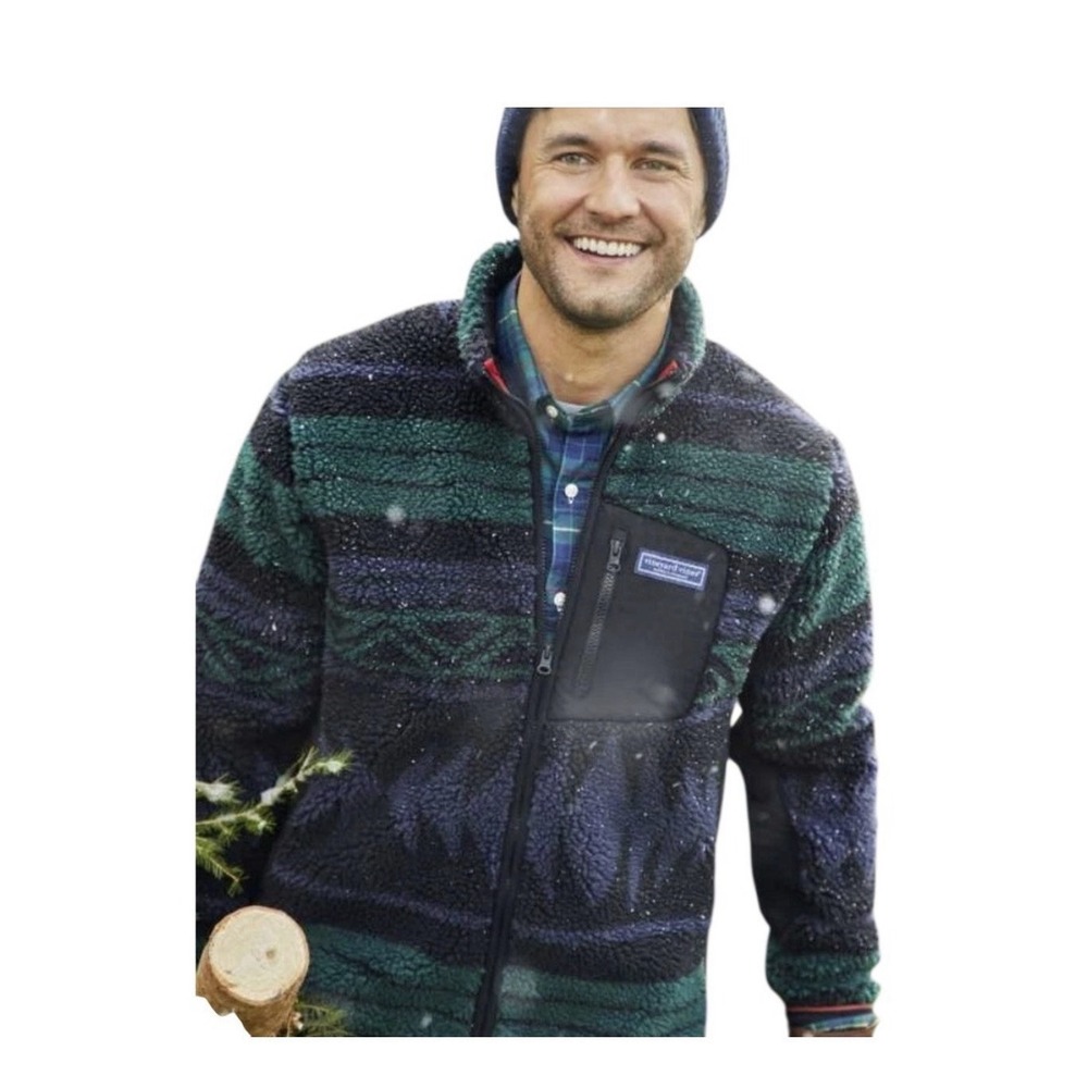 $198 Vineyard Vines sherpa fleece full-zip jacket in Tonal Nordic XXL